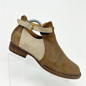 Børn Womens Heeled Ankle Booties Brown Two-Tone Buckle Strap Back Zip Size 9M